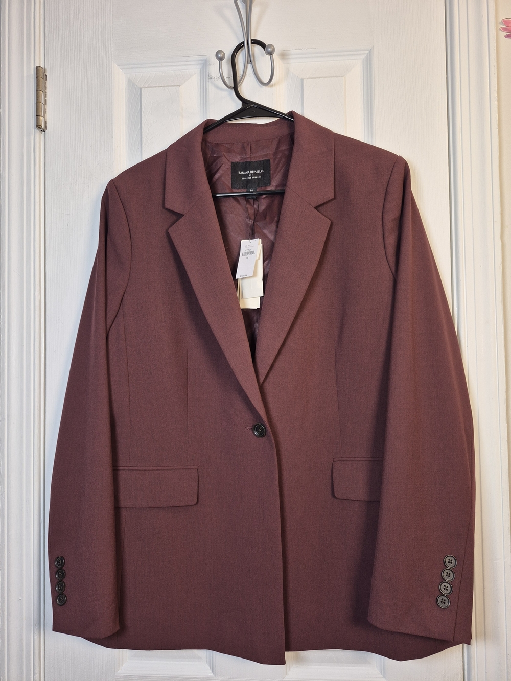 Banana Republic NWT Sculpted Stretch Single Button Blazer Plum 14 Fall Work